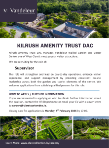 Image of promotional graphic advertising the role of Supervisor at Vandeleur Walled Garden & Visitor Centre