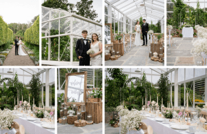 Grid of romantic, intimate wedding ceremony in the glasshouse surrounded by the beauty of the walled garden.