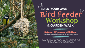 Promotional poster for a Build Your Own Bird Feeder workshop for children on Saturday 31st January 2026